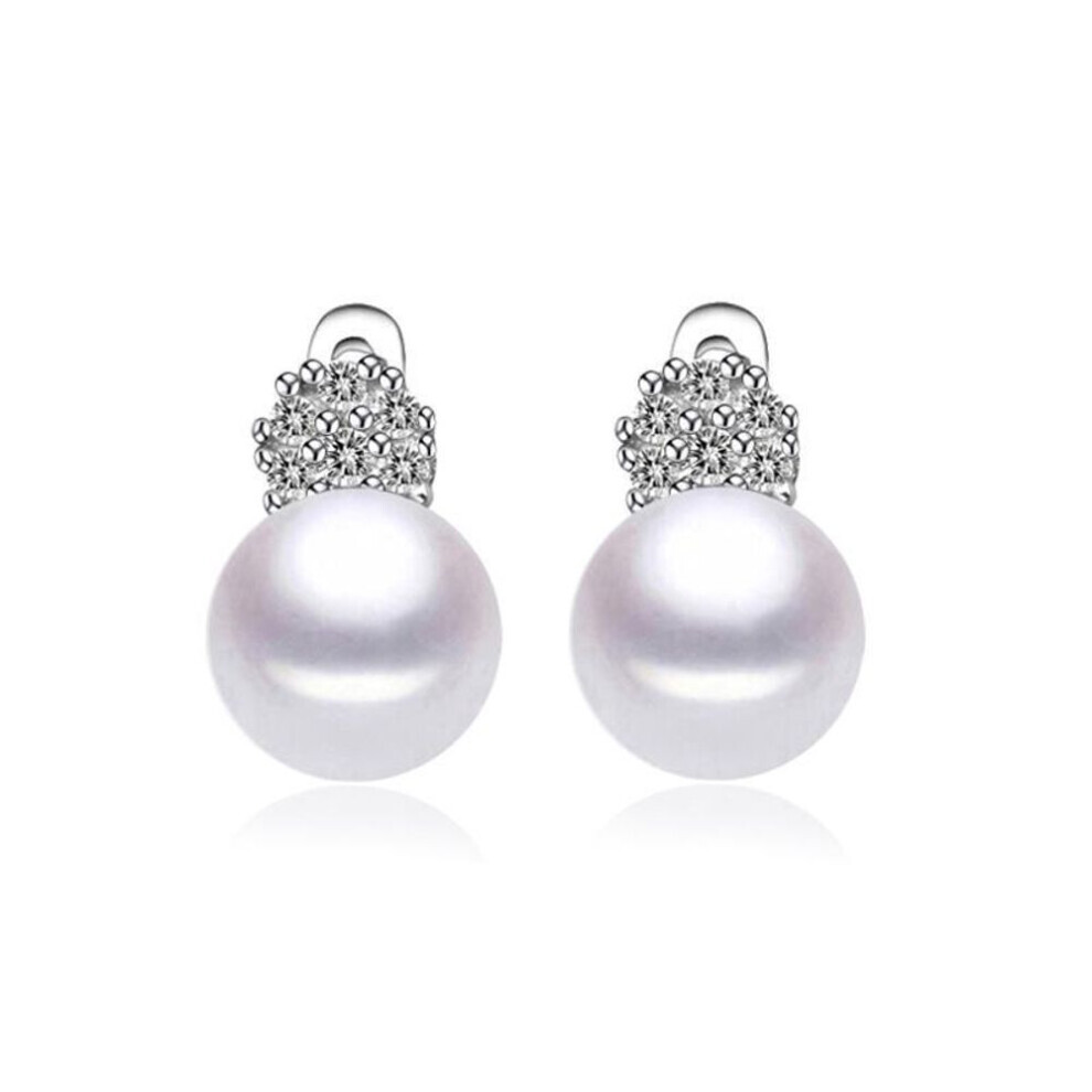 Maxpower (White) Fenasy Natural Freshwater Pearl Earrings Silver Plate Fashion Cubic Zirconia Cilp Earrings For Women White,Silver