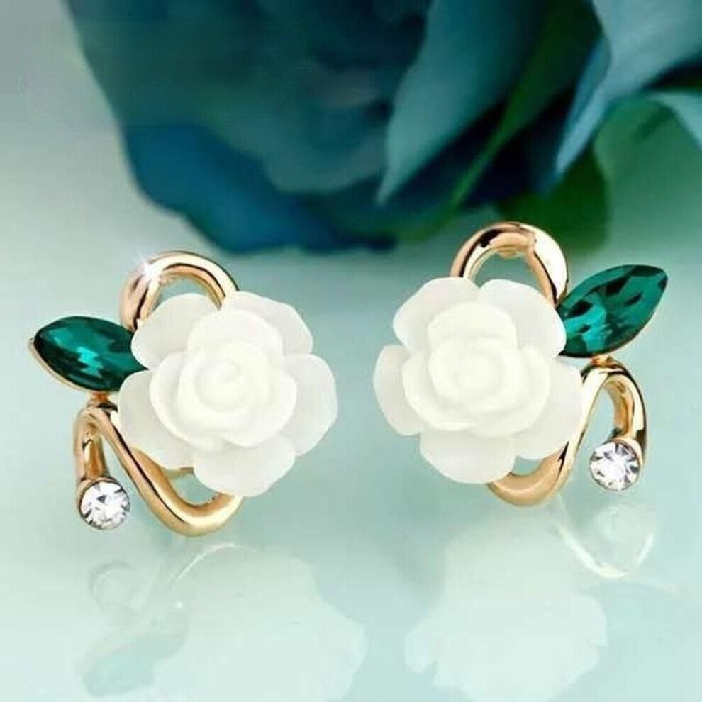Maxpower (White) Fashion And Elegant Ladies Rose Earrings Dual-Use Clip-On Flower Tassel Earrings Jewelry White