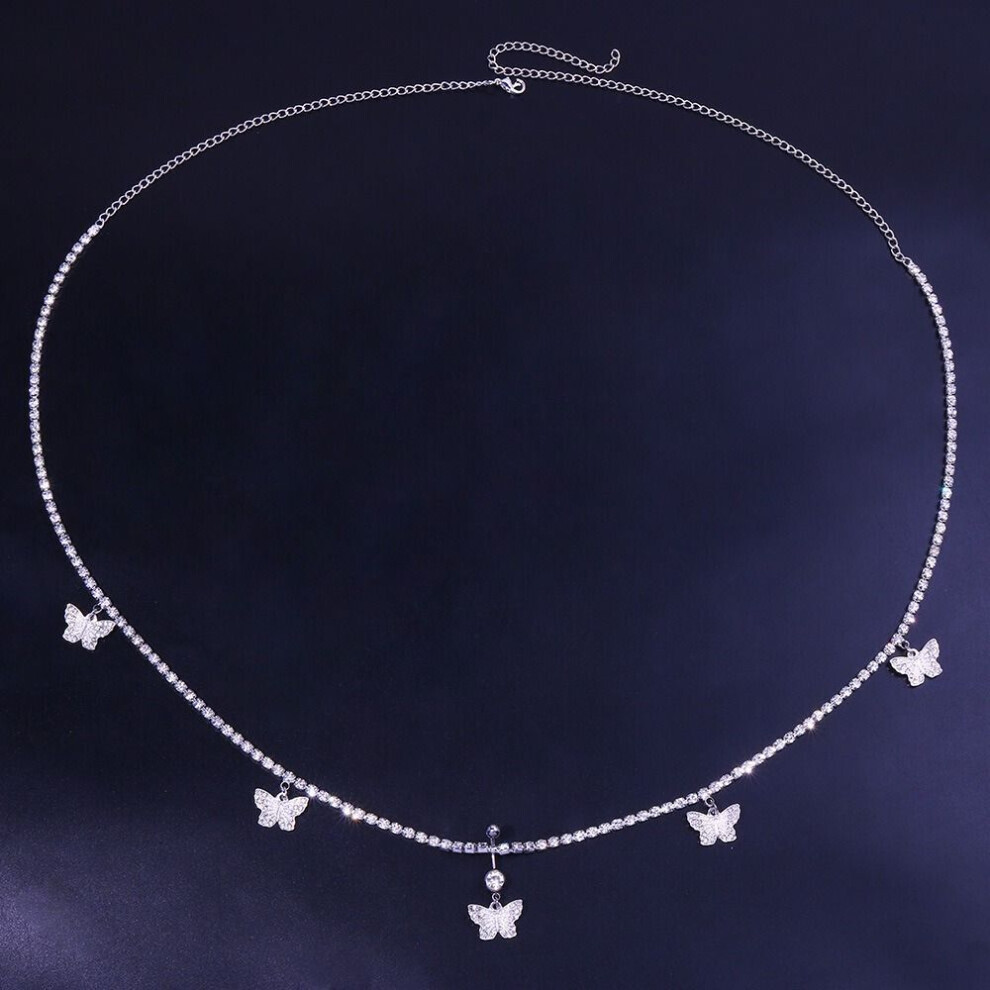 (Silver Butterfly) Nail Navel Chain Korean Umbilical Ring Belly Button Ring Navel Piercing Jewelry Women Waist Chain-image-OPC-PG8JM5D-NEW