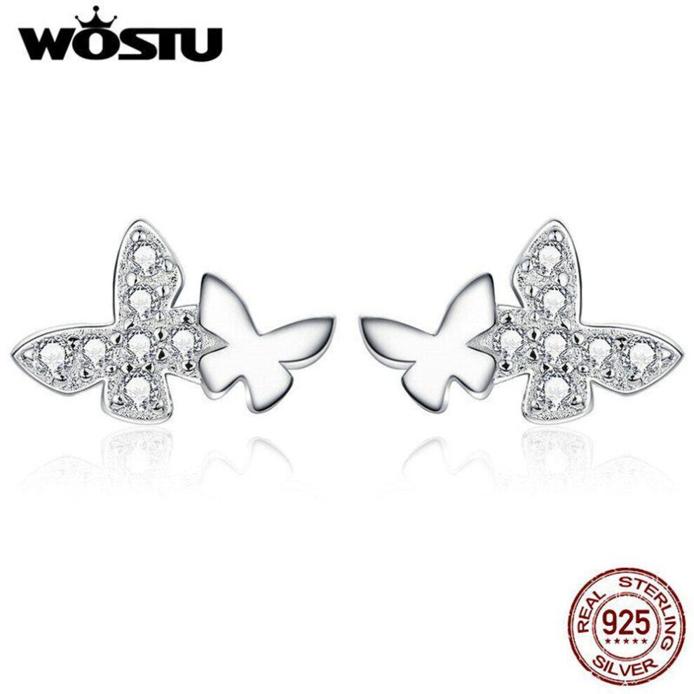 Maxpower (Earrings) Wostu Authentic 925 Sterling Butterfly Stud Earrings For Women Silver