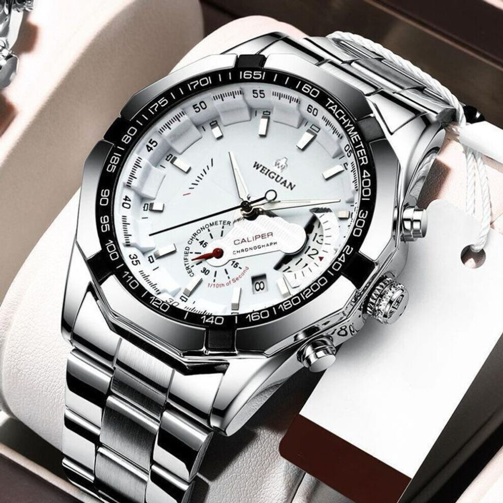 Maxpower (White) Fashion Automatic Movement Watch Men's Calendar Waterproof Luminous Non-Mechanical Watch Large Dial White