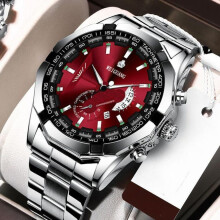 (red) Fashion Automatic Movement Watch Men's Calendar Waterproof Luminous Non-mechanical Watch Large Dial