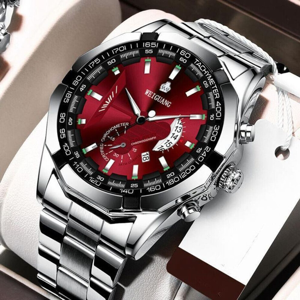 Maxpower (Red) Fashion Automatic Movement Watch Men's Calendar Waterproof Luminous Non-Mechanical Watch Large Dial Red