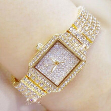 (gold, watch) Full Diamond Quartz Women Silver Watches Luxury Brand Crystal Square Female Wristwatch Rhinestone Ladies Clock