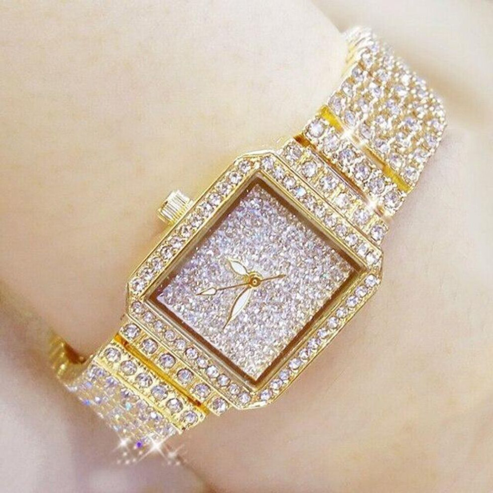 (gold, watch) Full Diamond Quartz Women Silver Watches Luxury Brand Crystal Square Female Wristwatch Rhinestone Ladies Clock