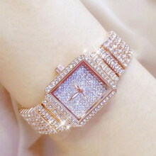 (rose gold, watch) Full Diamond Quartz Women Silver Watches Luxury Brand Crystal Square Female Wristwatch Rhinestone Ladies Clock