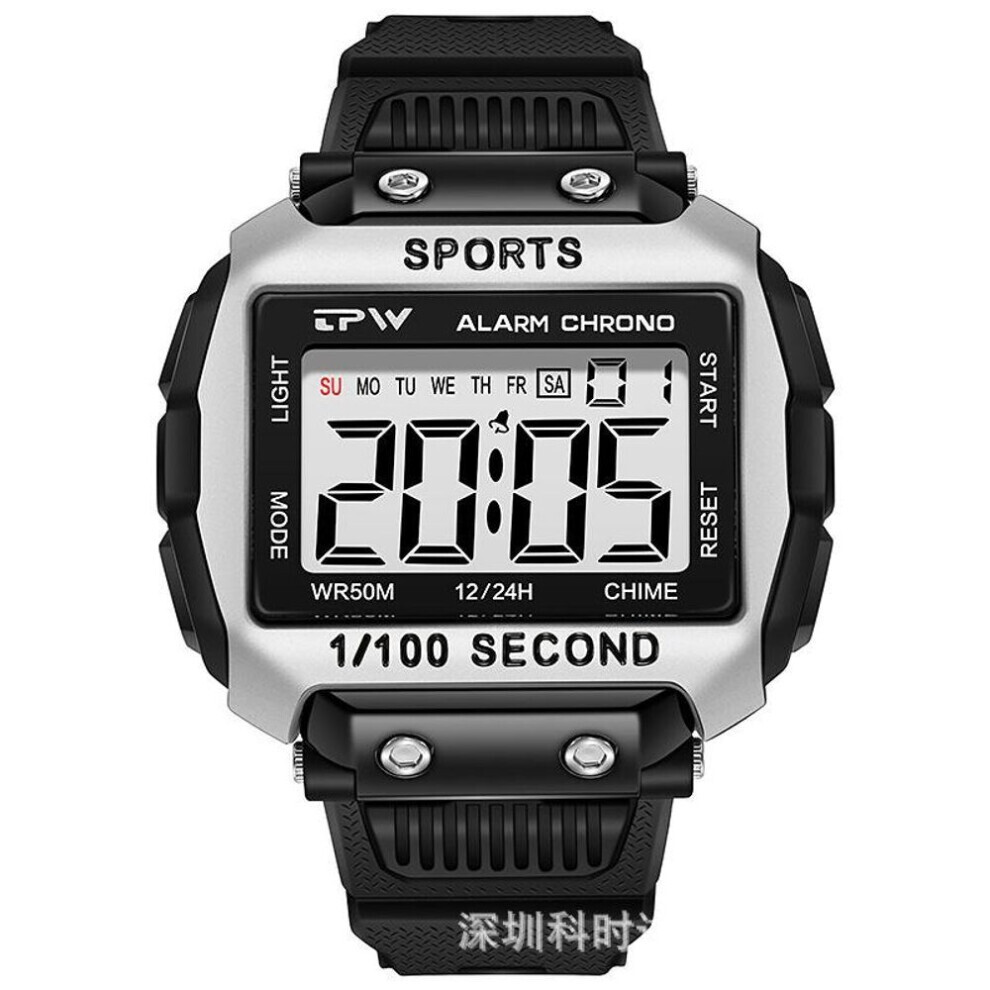 Maxpower (Silver) Digital Watch, Outdoor Sport Watch, 50M Waterproof Swimming Wristwatch,Alarm,Calender,Chronograph, Led Men Watch Silver
