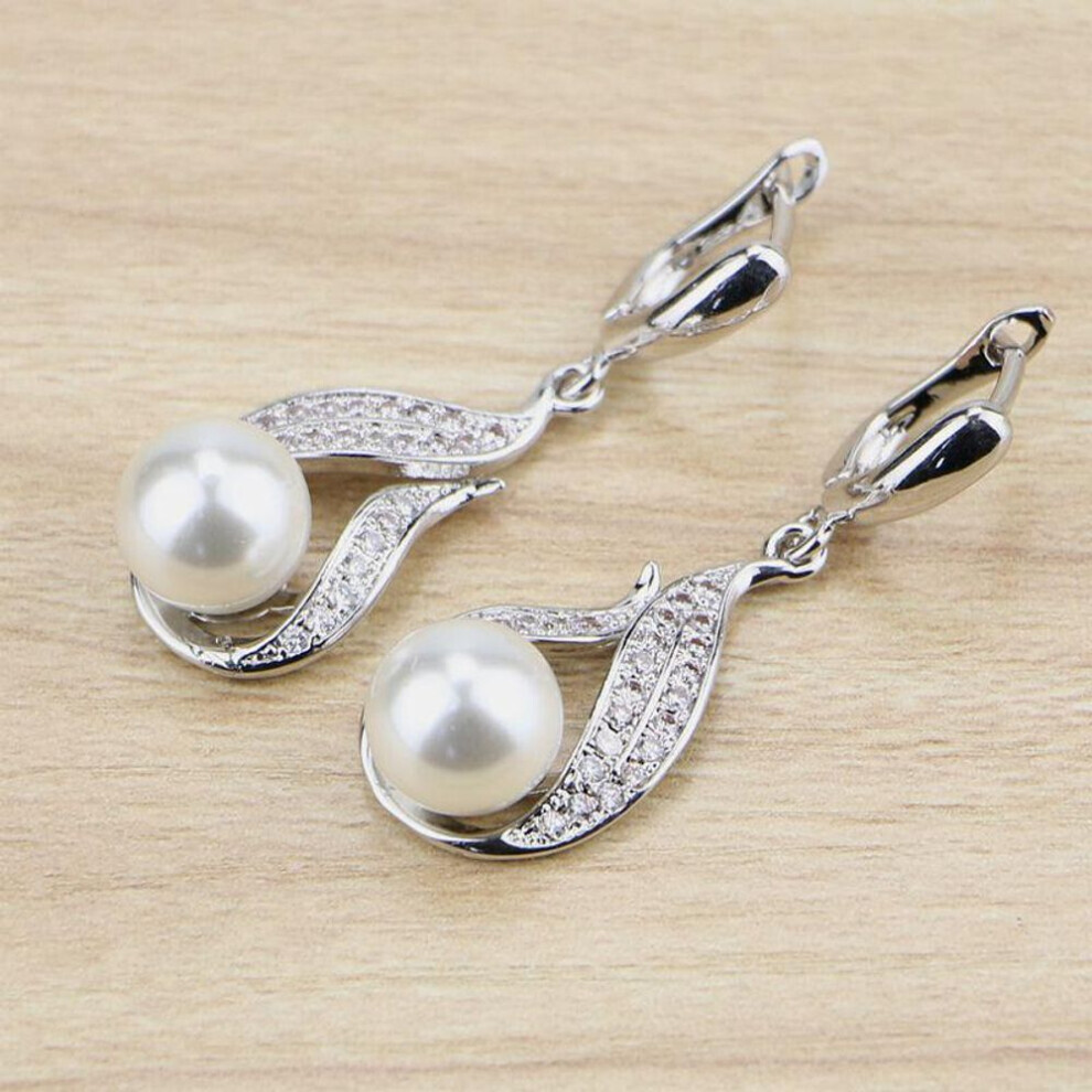 Maxpower (White) Silver Color Jewelry Imitation Pearls Beads Drop Dangle Earrings For Women White,Silver