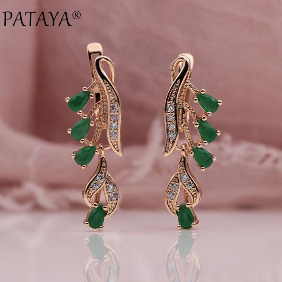 Maxpower (Jade,Green) Pataya Rose Gold Color Artificial Zircon Multicolor Water Drop Wedding Party Women Long Dangle Earrings Green,Gold