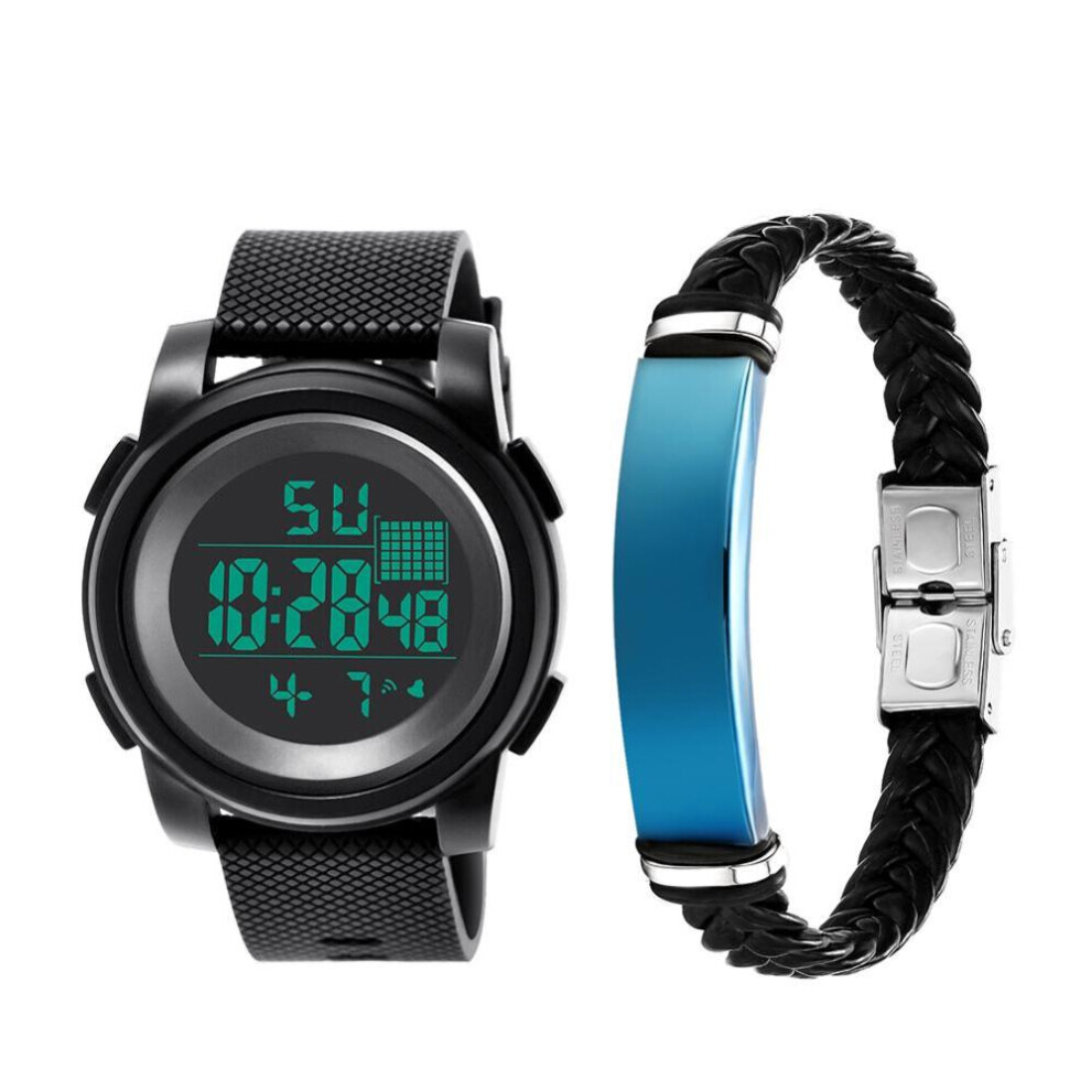 Maxpower (Blue) 2Pcs Men Sports Waterproof Electronic Digital Luminous Wrist Watch + Bracelet Blue