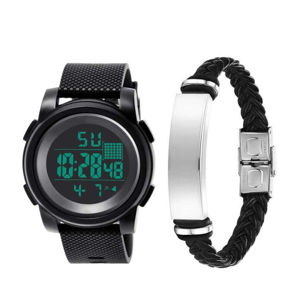 Maxpower (White) 2Pcs Men Sports Waterproof Electronic Digital Luminous Wrist Watch + Bracelet White