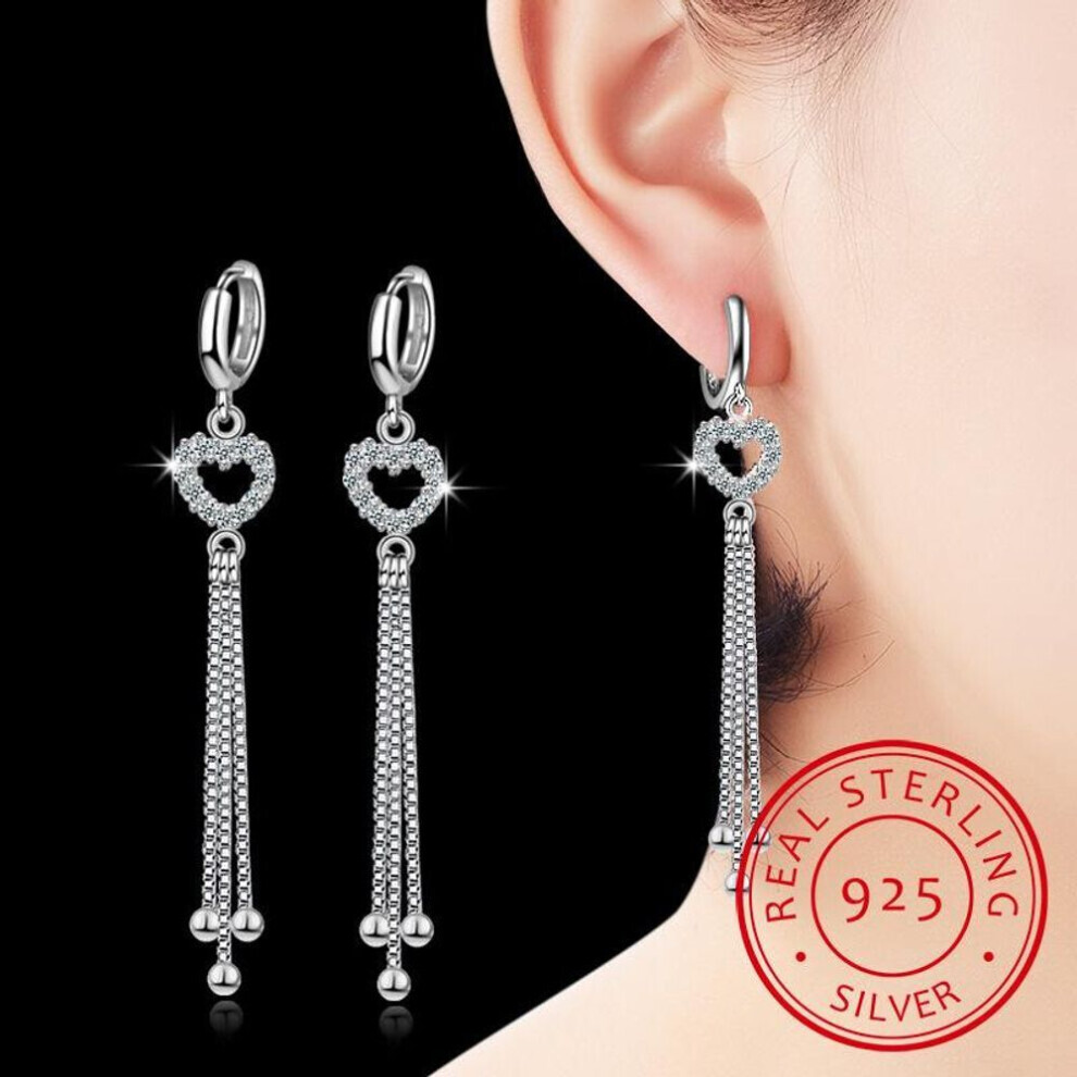 Maxpower (As The Picture) Korean Version 925 Ear Hook Long Style Tassel Heart Earrings With Simple Personality Temperament Earrings Silver