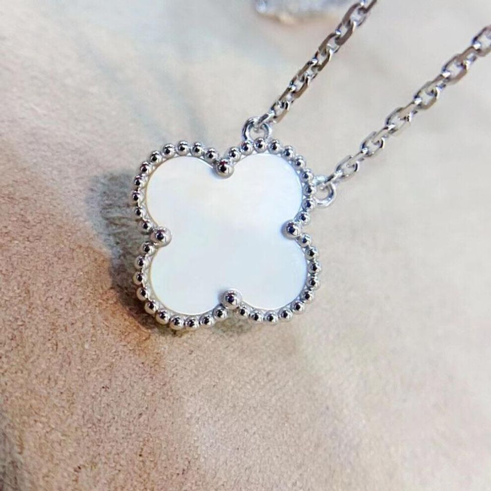 Maxpower (As The Picture) Four Leaf Grass Necklace Light Luxury White Fritillaria Red Agate Malachite Pendant Delicate Female Collar White,Red
