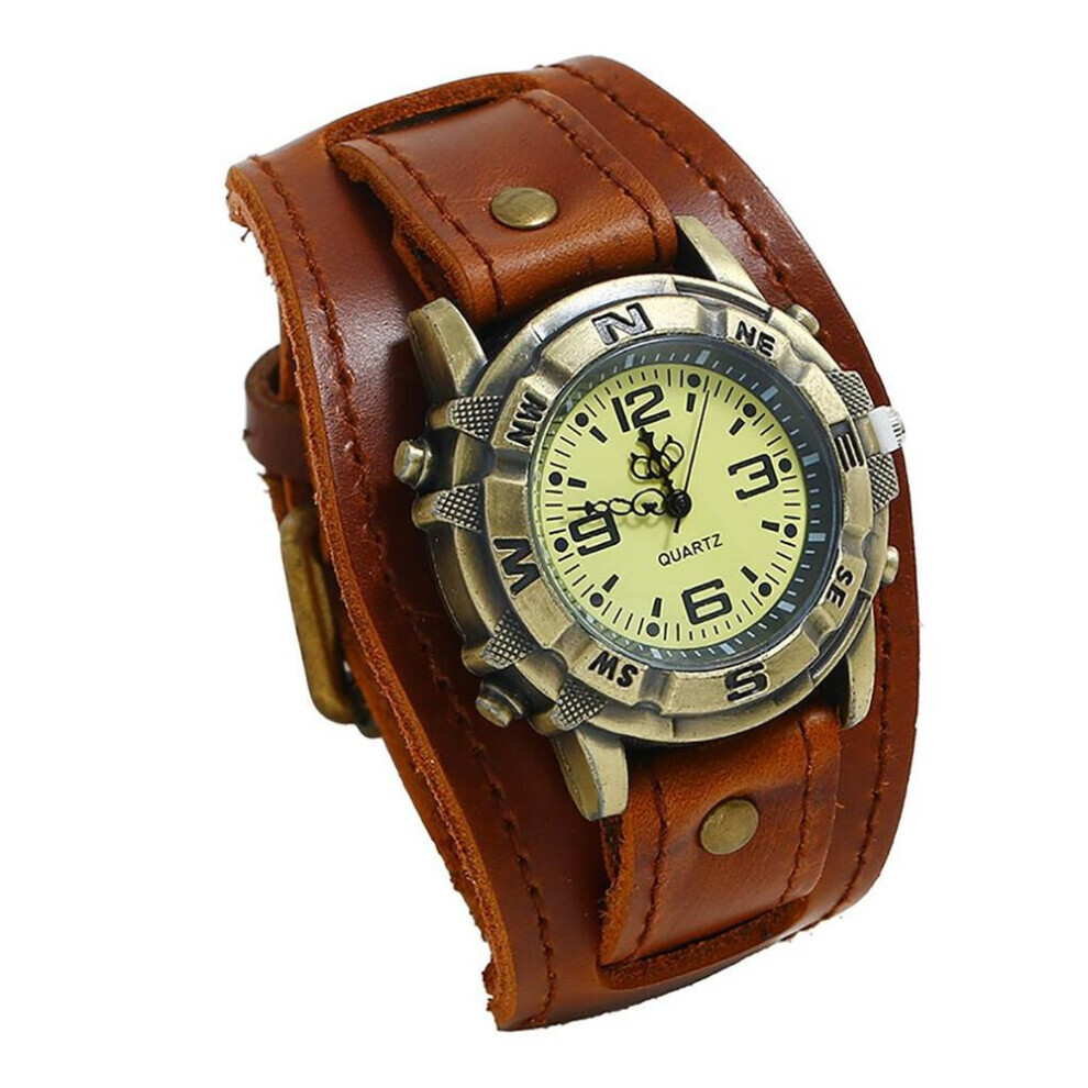 (brown) Men Punk Retro  Fashion Pin Buckle Strap Leather Watch