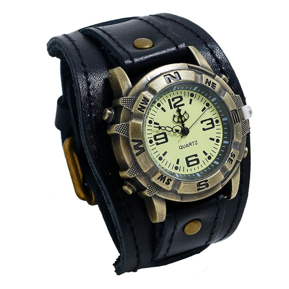 (black) Men Punk Retro  Fashion Pin Buckle Strap Leather Watch