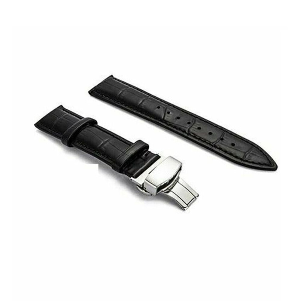 Maxpower (Black, Silver Buckle-20Mm) Genuine Leather Watch Band Strap Kit Elegant 18/20/22/24Mm Deployment Clasp Butterfly Buckle Diy