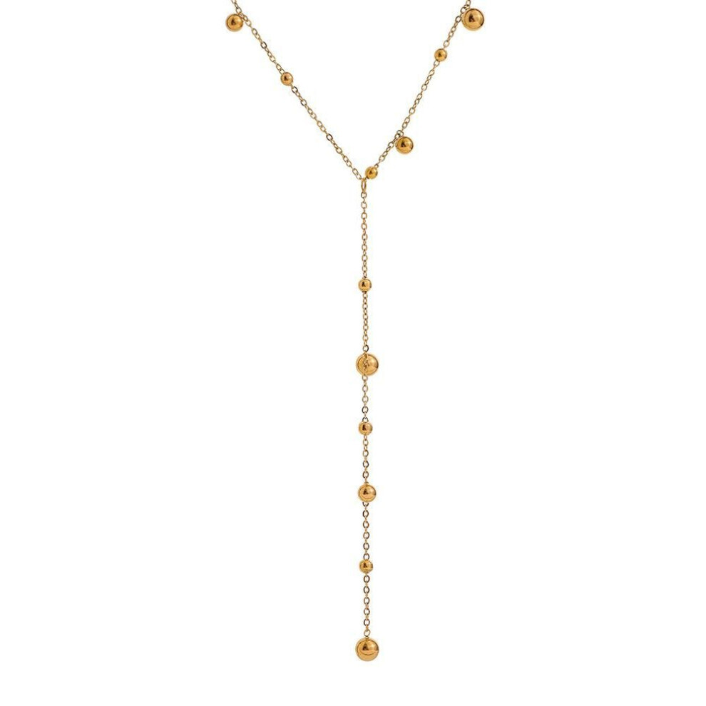 (gold) Eetit Stainless Steel Bead Long Pendant Collar Necklace For Women