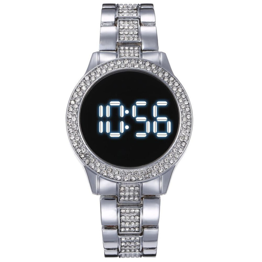 Maxpower (Silver) Touch Screen Led Digital Women Watch Rhinestone Ladies Stainless Steel Wristwatches Quartz Watches