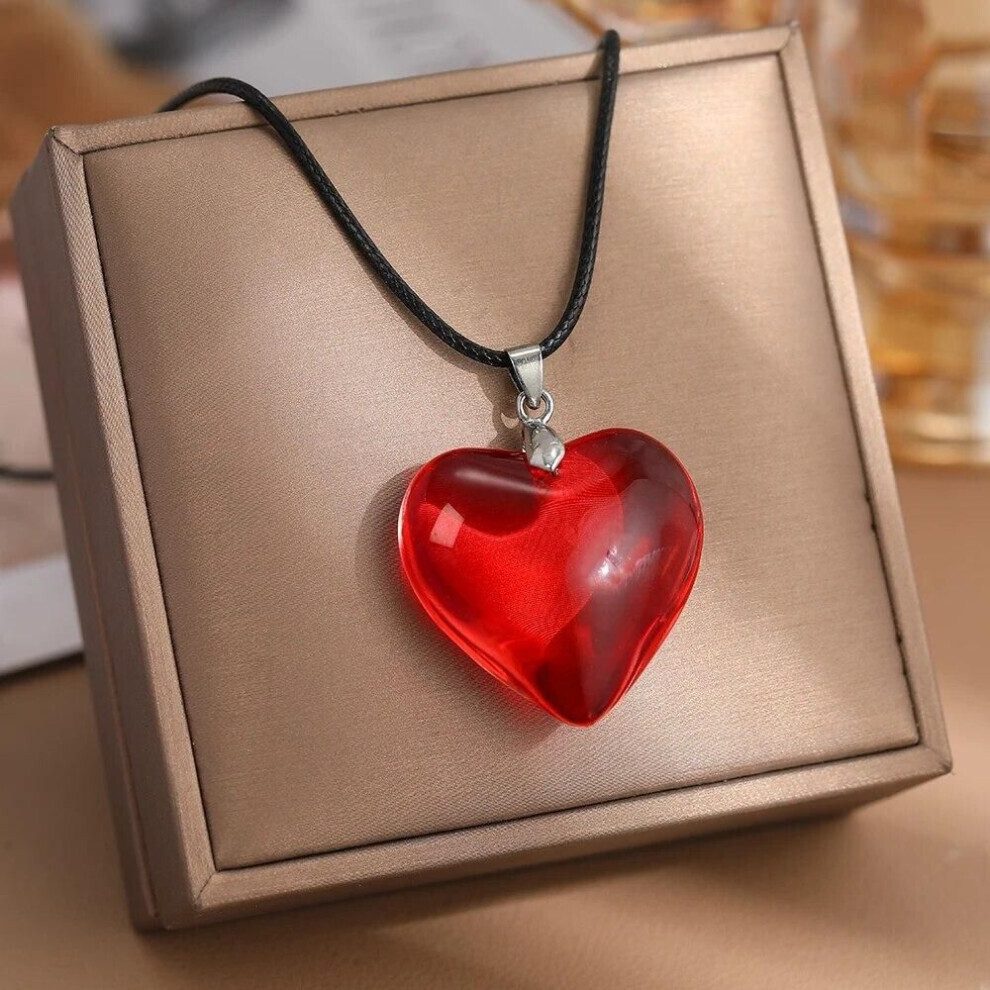 Maxpower (As The Picture) Heart Pendant Necklace Vintage 80S Aesthetic Love Inspi Choker New Fashion Romantic Heart Necklace For Women Red