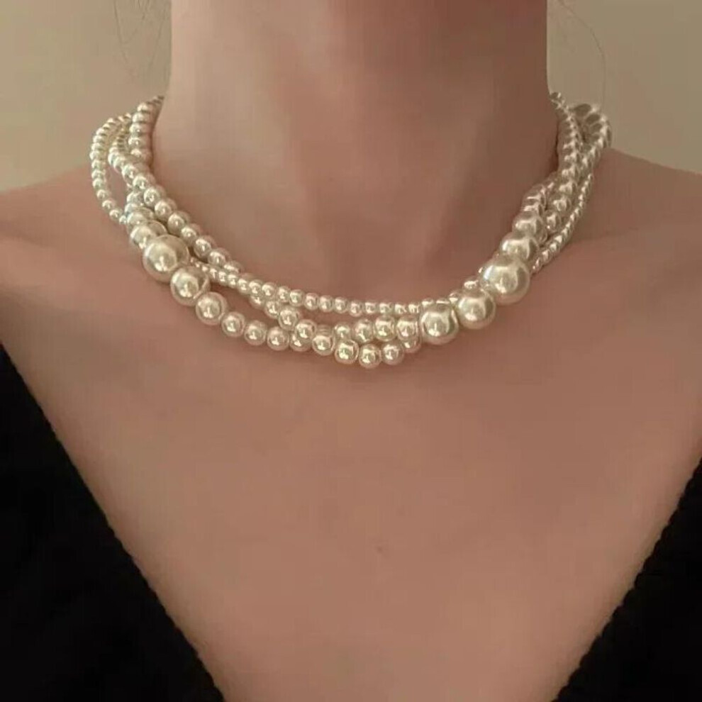 Maxpower (White) Bohemian Pearl Multilayer Necklace For Women Party Luxury Baroque Pearls Necklaces Ladies French Fashion Wedding Clavicle Chain Girls Neck Jew