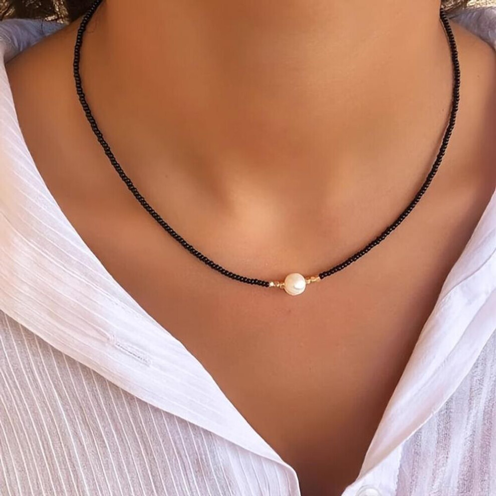 (black) Bohemian Resort Style, Freshwater Pearl Beaded Necklace In Many Colors, Elegant Accessories For Women, Creative Gifts For Lovers