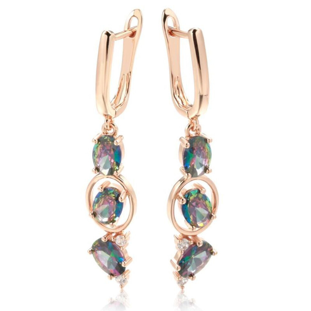 Maxpower (As The Picture) Luxury Geometric Cut Colorful Zircon Dangle Earrings For Women Rose Color Vintage Jewelry Gold