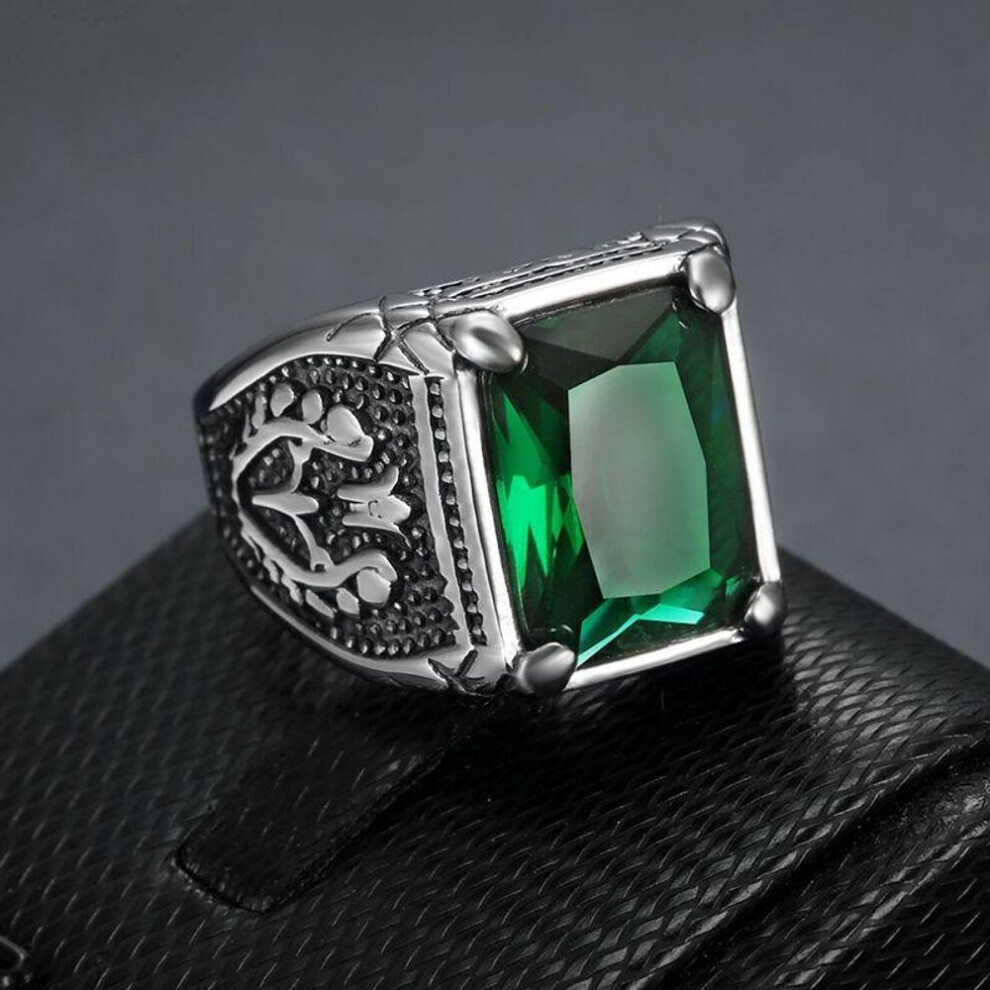 (green, 14) Hip Hop Punk Vintage Ring For Men 316 Stainless Steel With Multicoloured Stones Tulip Motif Jewellery Men&apos;s Party Ring