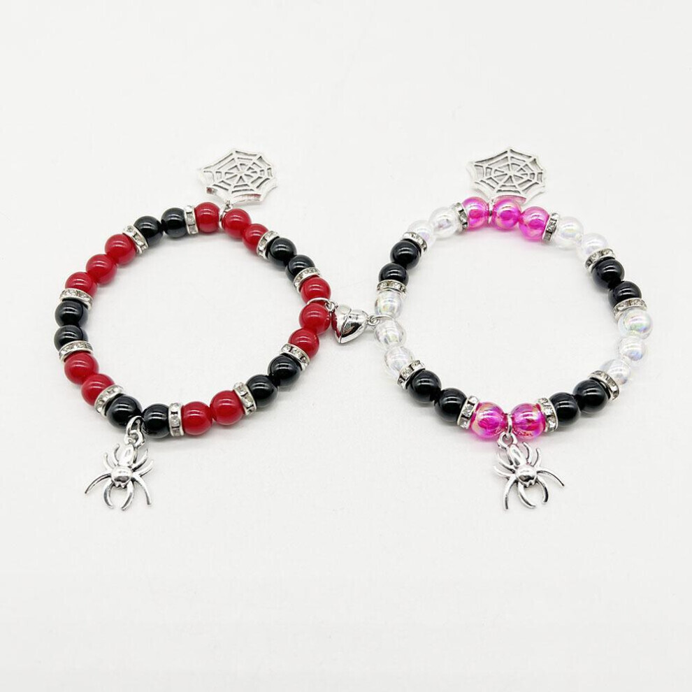 (2pcs) 2Pcs/set Halloween Spider Bracelet For Women Men Magnetic Heart Couple Personality Bangles Lover Jewelry Gifts