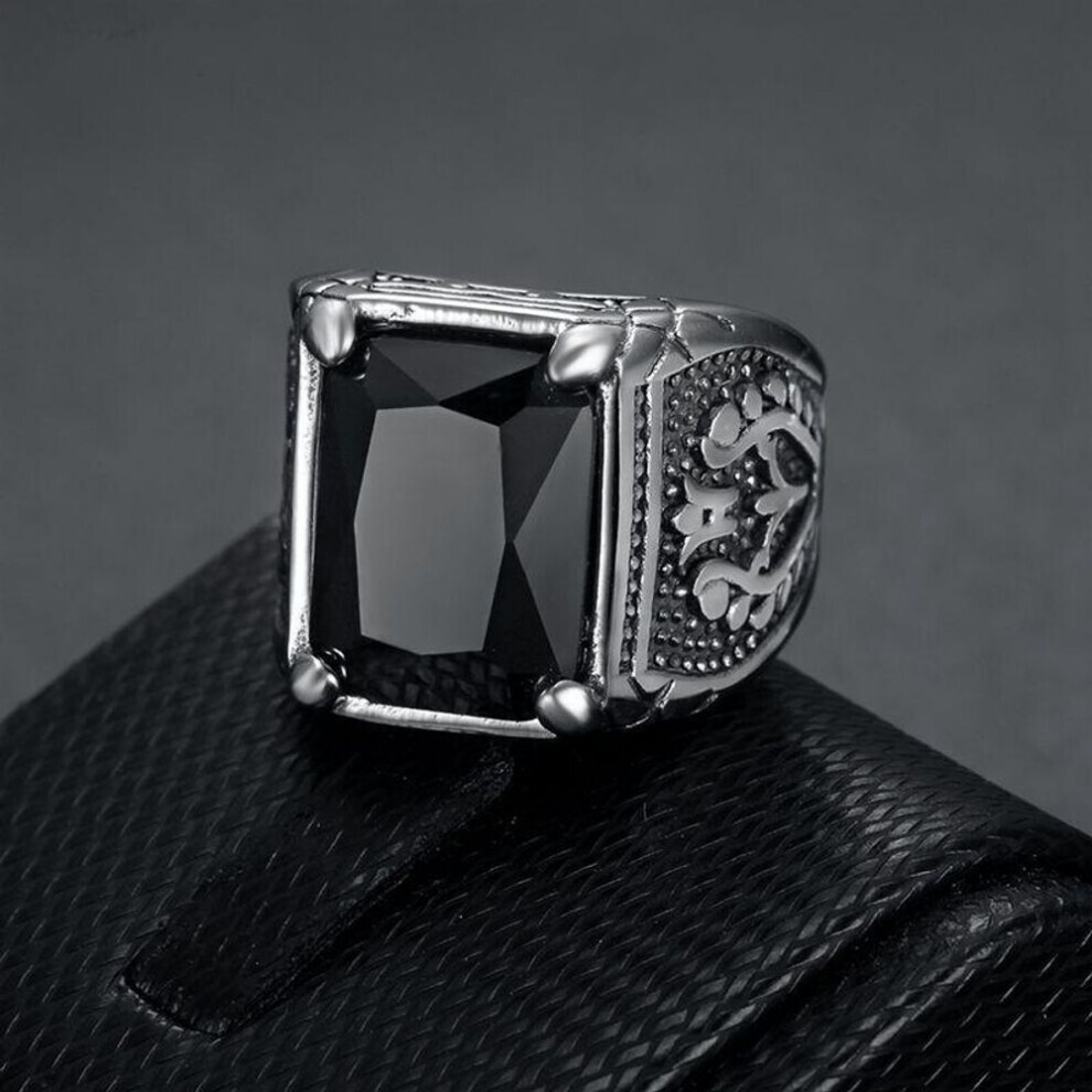 (black, 9) Hip Hop Punk Vintage Ring For Men 316 Stainless Steel With Multicoloured Stones Tulip Motif Jewellery Men&apos;s Party Ring