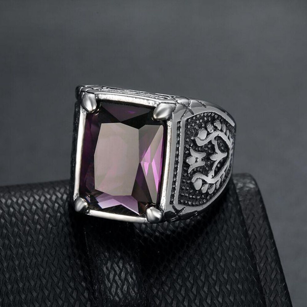 (purple, 14) Hip Hop Punk Vintage Ring For Men 316 Stainless Steel With Multicoloured Stones Tulip Motif Jewellery Men&apos;s Party Ring