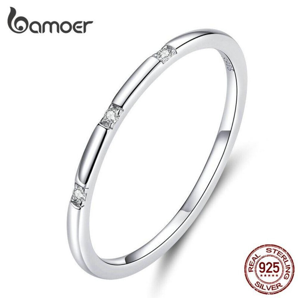 (6) Bamoer Simple Minimalist Finger Rings For Women 925 Sterling Silver Stackable Band Fashion Jewelry