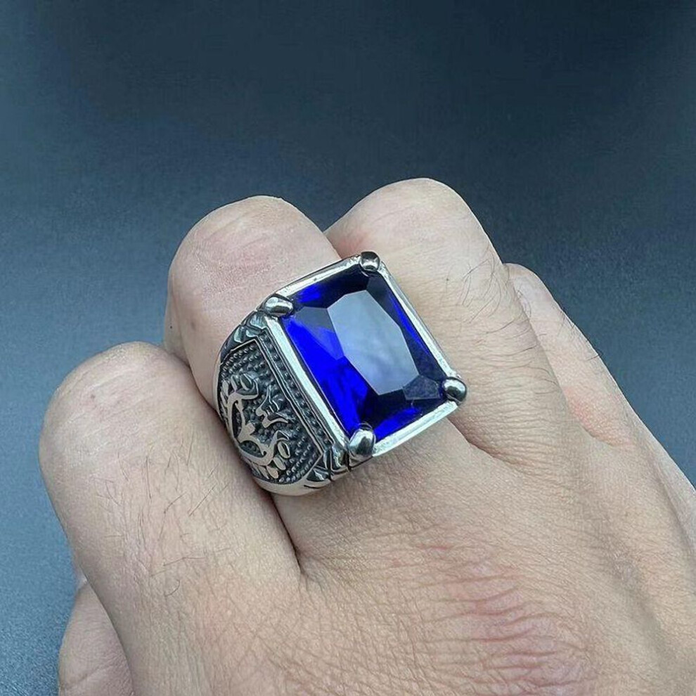 (dark blue, 13) Hip Hop Punk Vintage Ring For Men 316 Stainless Steel With Multicoloured Stones Tulip Motif Jewellery Men&apos;s Party Ring