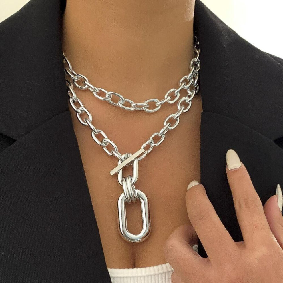 (silver) Fashion Big Necklace For Women Twist Chunky Thick Lock Choker Chain Necklaces Party Jewelry
