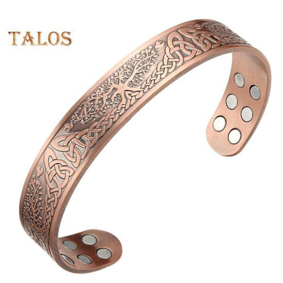 (red,bronze) Pure Copper Magnetic Bracelet Open Closure Cuff Bangle With 18 Healing Magnets Tree Of Life Design Vintage Jewelry Gift For Men Women