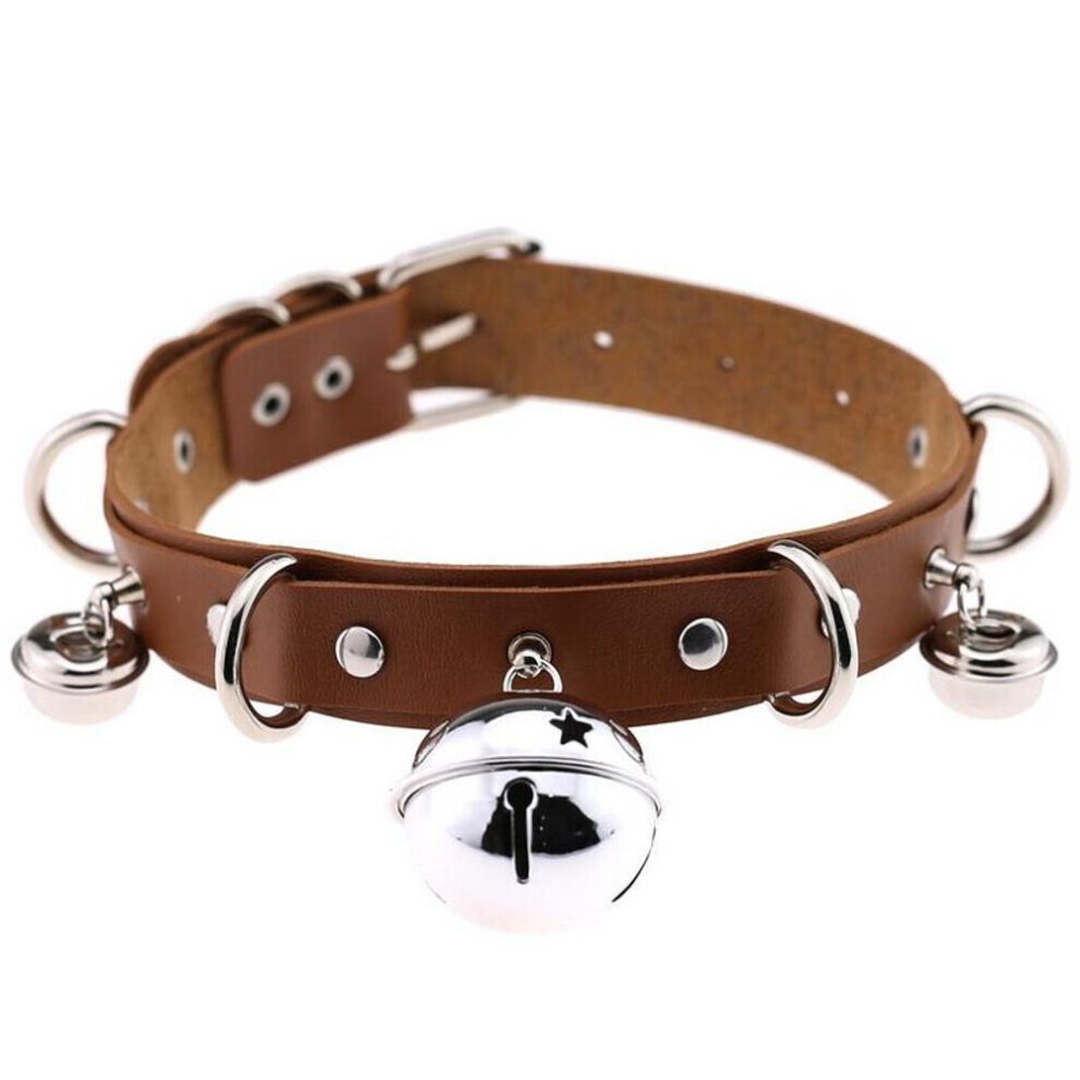 (as the picture) Gothic Punk Choker With Bell Hoop Collar Pu Necklace Vintage Retro Harajuku Rock Steampunk Necklace For Women Men Adjustable
