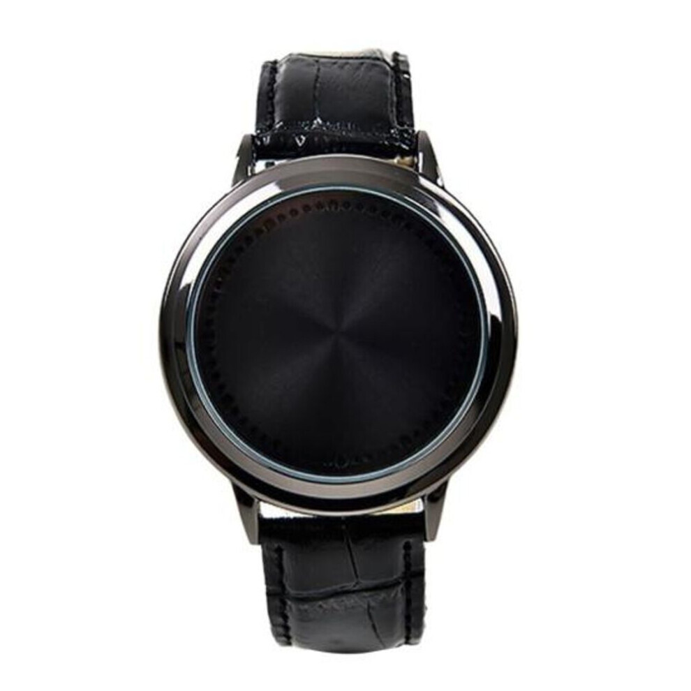 Maxpower (Black) Liannian Fashion Men Led Touch Control Round Dial Faux Leather Band Quartz Wrist Watch Black