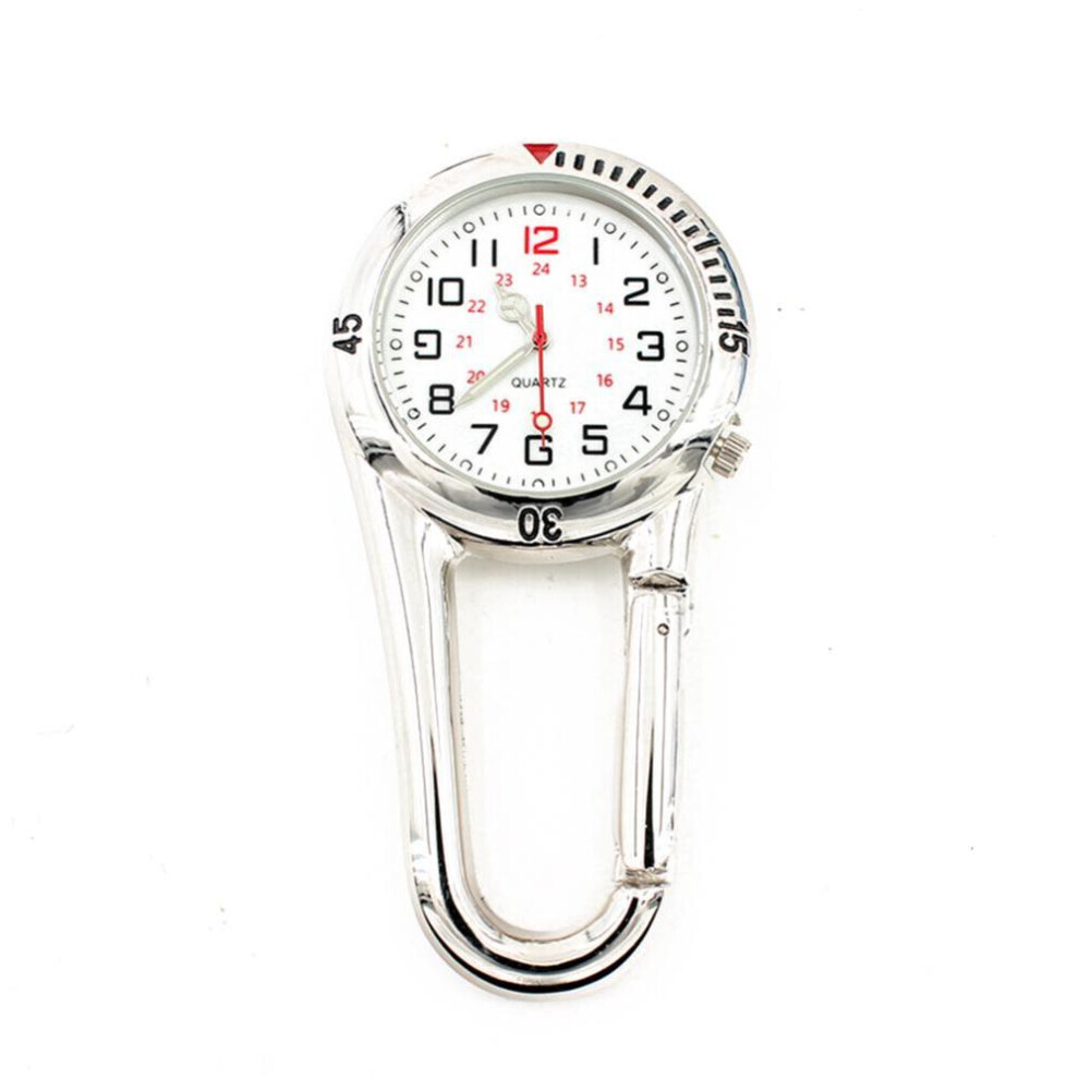 (Silver) Luminous Dial Clip-on Carabiner Pocket Watch Climbing Hanging Watch Clock
