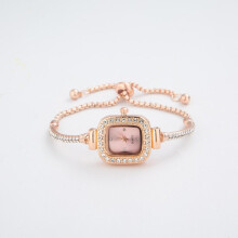 (Beige) Cute Bracelet Watches for Women Diamond Crystal Watch Fashion Quartz Stainless Steel Womans Wristwatches Gifts