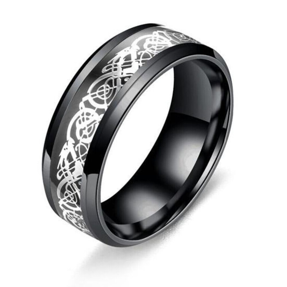 (silver,black, US 10) Fashion Simple Men&apos;s Cool Luminous Dragon Pattern Ring Christmas Gift Jewelry Trinket Accessory