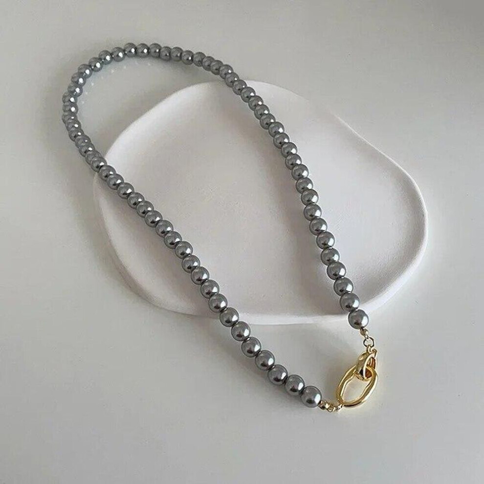 Maxpower (Grey) Statement Grey Simulation Pearl Necklace For Women Personality Multi Function Long Chain Necklaces White,Grey
