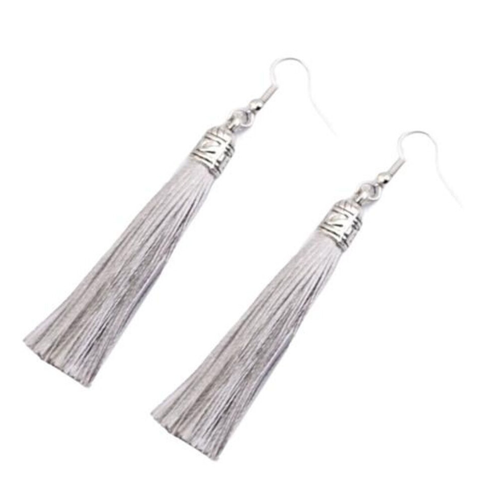 (grey) 1 Pair Bohemian Hook Earrings Artistic Cotton Thread Fringe Design Dangle Earrings Ear Accessories-image-OPC-PG8JNF7-NEW