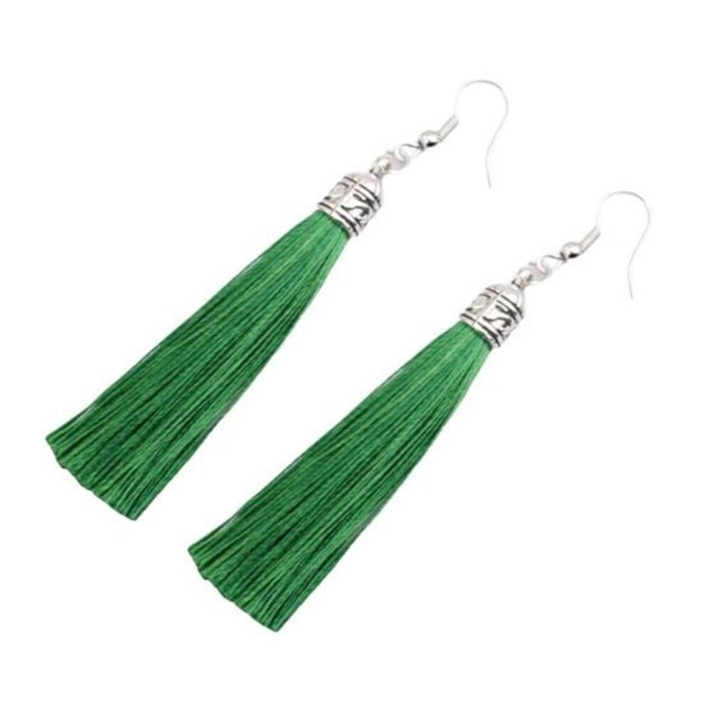 (green) 1 Pair Bohemian Hook Earrings Artistic Cotton Thread Fringe Design Dangle Earrings Ear Accessories