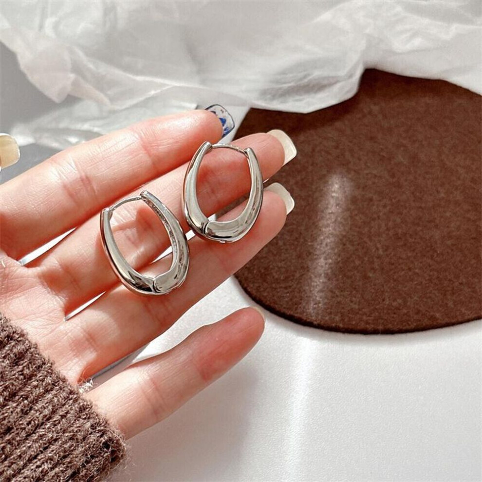 Maxpower (Silver) Trendy Geometric Metal Hoop Earrings For Womens Fashionable Jewelry Accessories Delicate Earrings For Party Silver