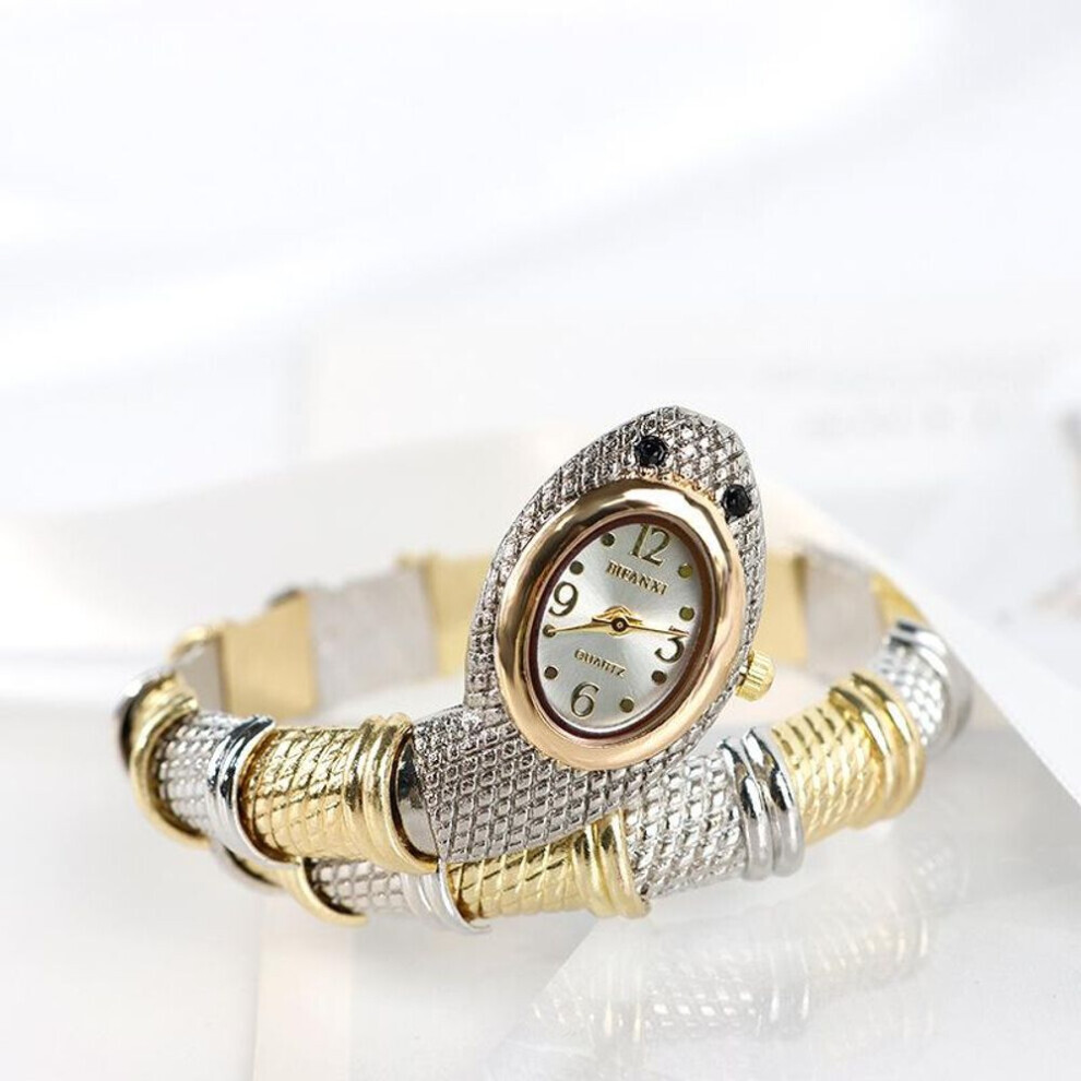 Maxpower (Gold,Silver) Women Quartz Watch Snake Watches Stainless Steel Bracelet Wristwatch Jewelry Gifts