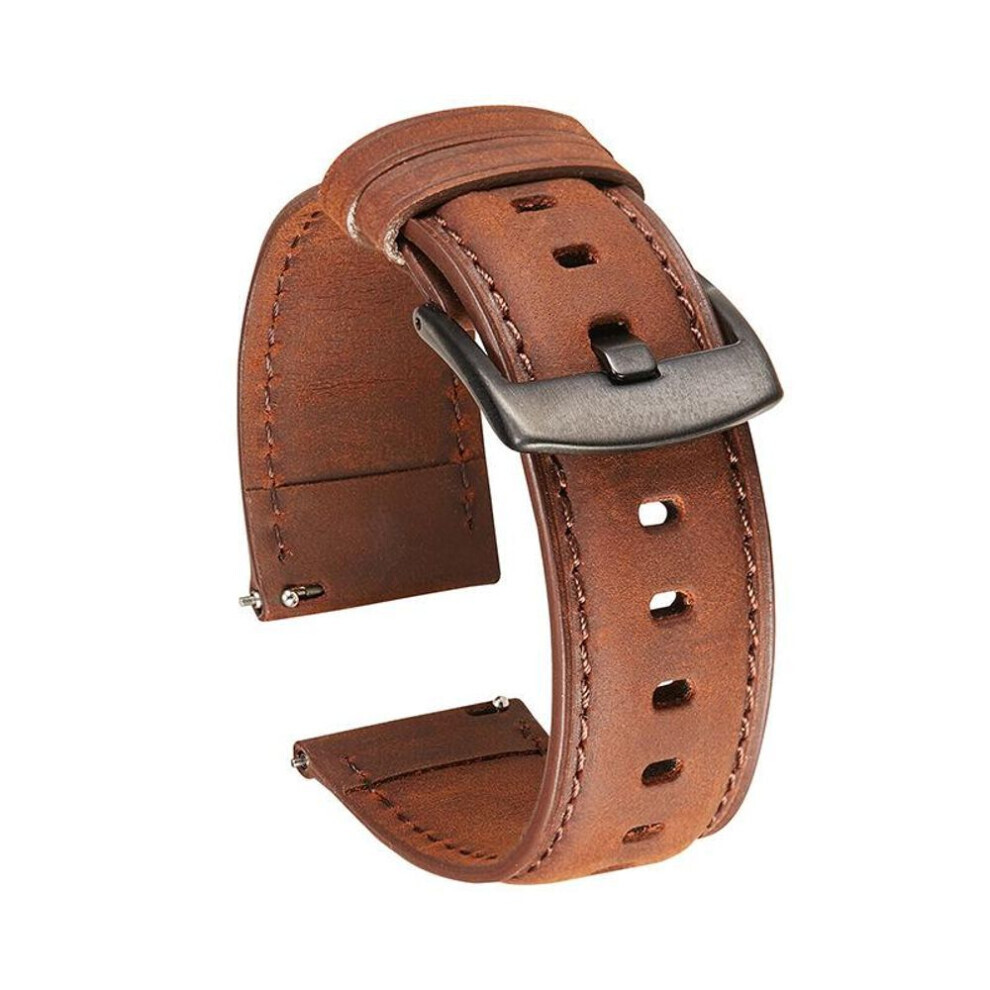 (as the picture, 20mm) Fashion Leather Watch Bands Men 20mm/22mm Watch Straps For Men Silver/black Buckle Leather Stitching Watchbands