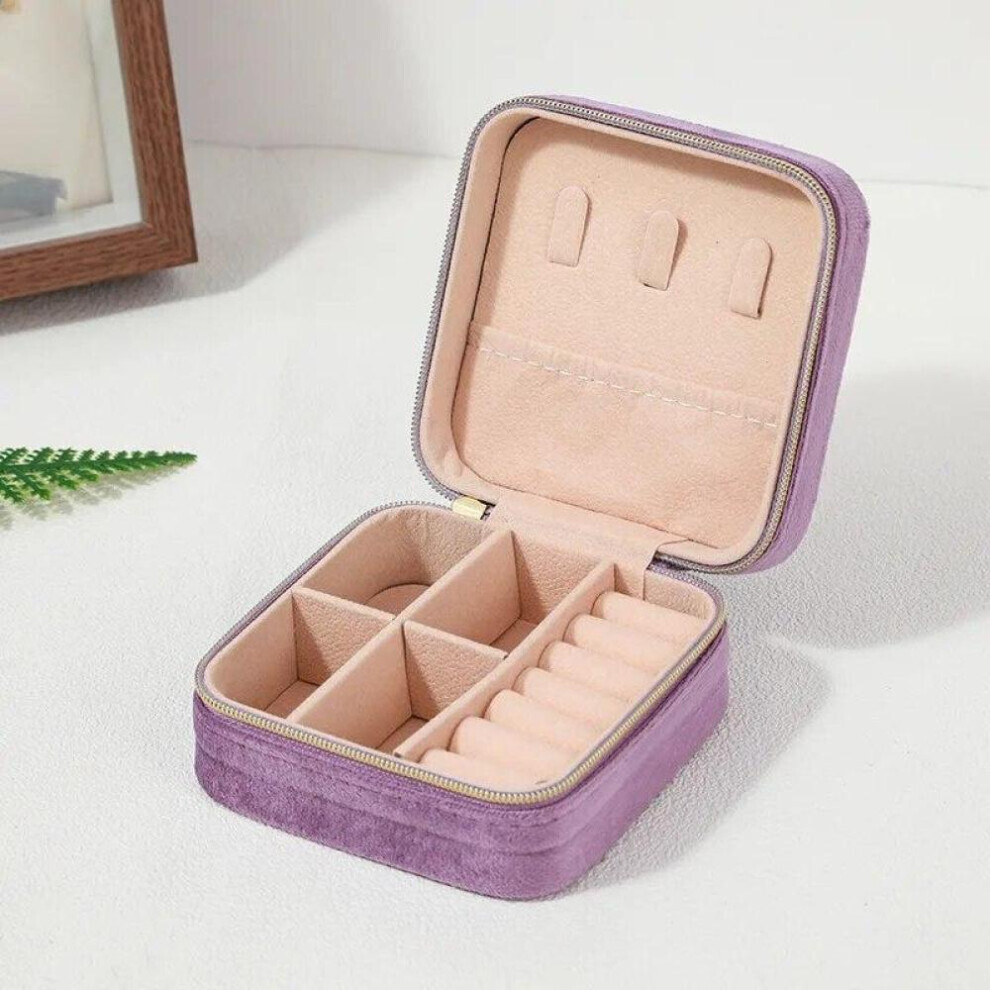 (Multicoloured) Velvet Jewelry Box For Women Necklace Ring Earrings Organizer Holder Travel Portable Zipper Square Jewelry Storage Case