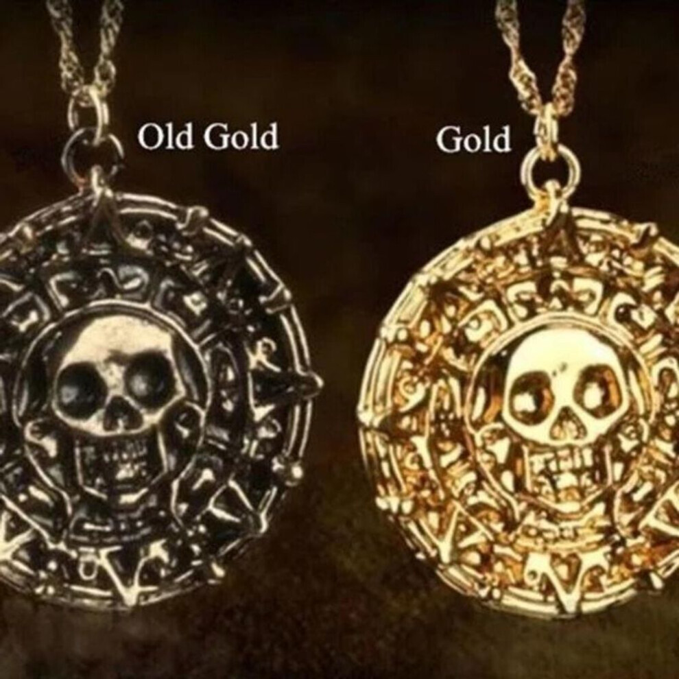 (antique gold) Pirates Of The Caribbean Necklace Jack Sparrow Aztec Coin Medallion Vintage Gold Bronze Silver Pendant Necklace