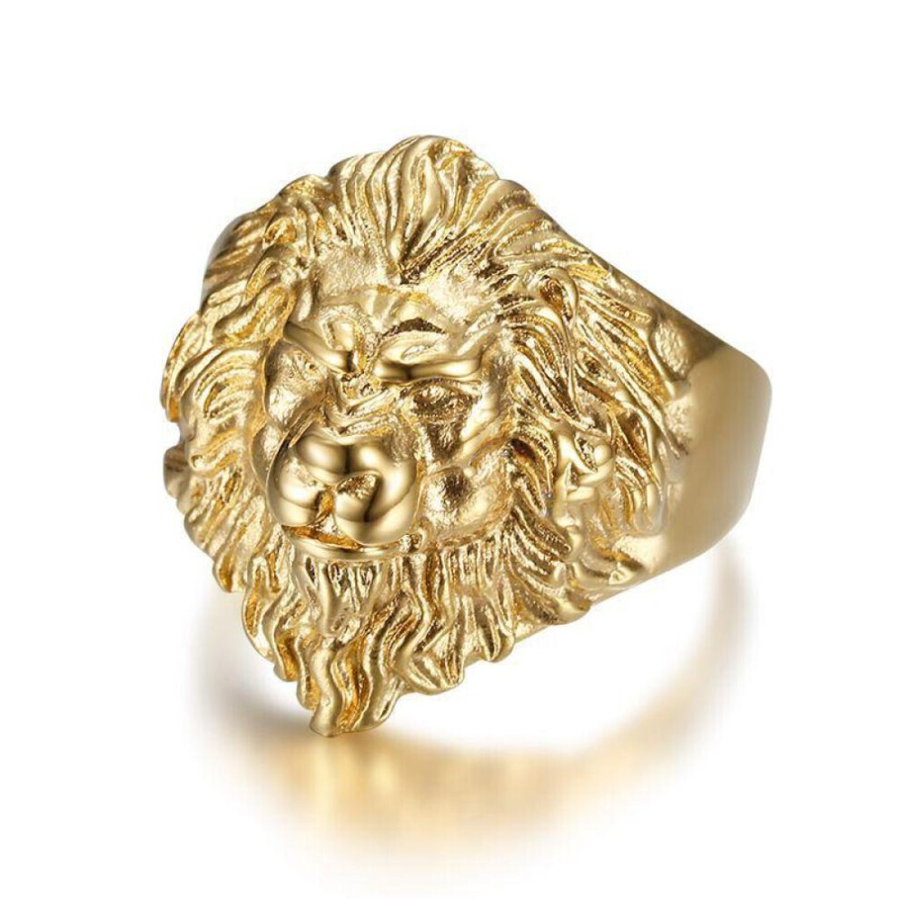 Maxpower (As The Picture, 8) Majestic Lion Head Ring For Men Hip Hop Titanium Steel Jewelry Luxury Large Punk Finger Ring Gold