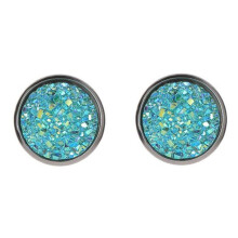 (dark blue) Fancy Trinket Ear Stud Decorative Colorful Stainless Round Shaped Crystal Stone Ear Stud