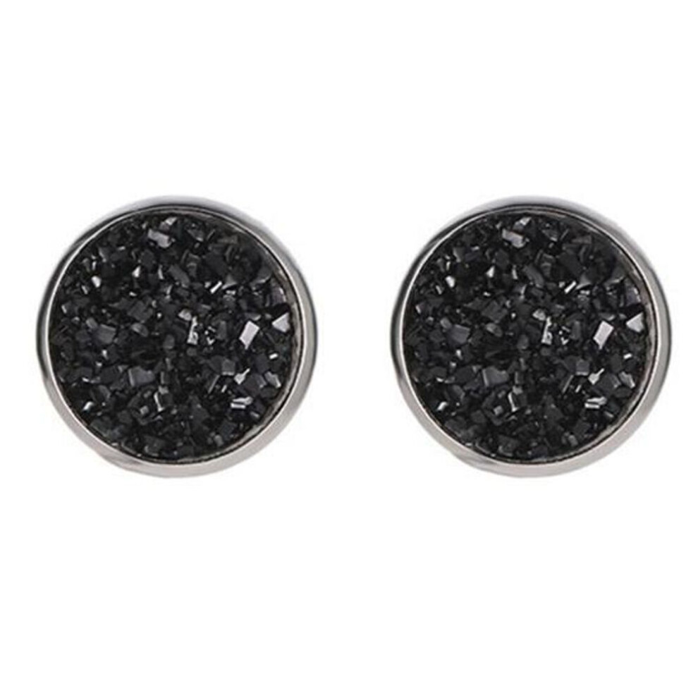 (black) Fancy Trinket Ear Stud Decorative Colorful Stainless Round Shaped Crystal Stone Ear Stud